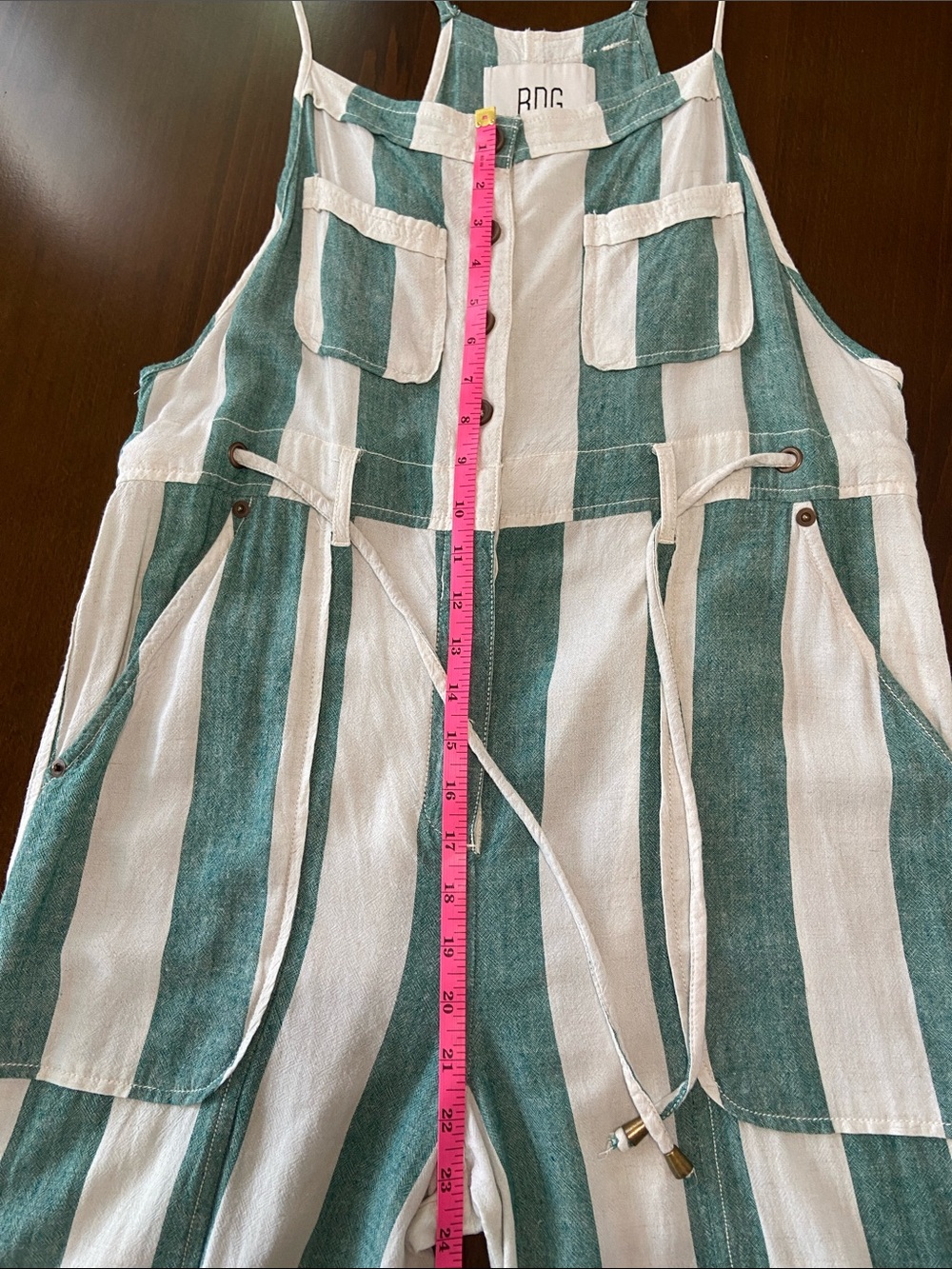 BDG Teal and Cream Striped Button-Front Jumpsuit (dungarees) with skinny straps - Picture 9 of 16